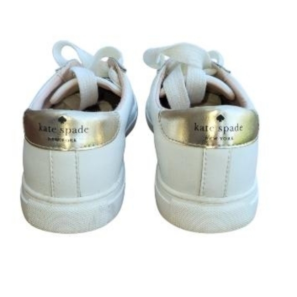 Kate Spade Fez Glitter White Gold Leather Casual Tennis Shoe Sneaker Women 6.5 - Picture 4 of 11